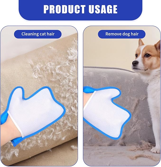 2PCS Pet Hair Removal Mitt, Dog Cat Hair Remover Gloves, Static Fur Grooming Cleaner Glove