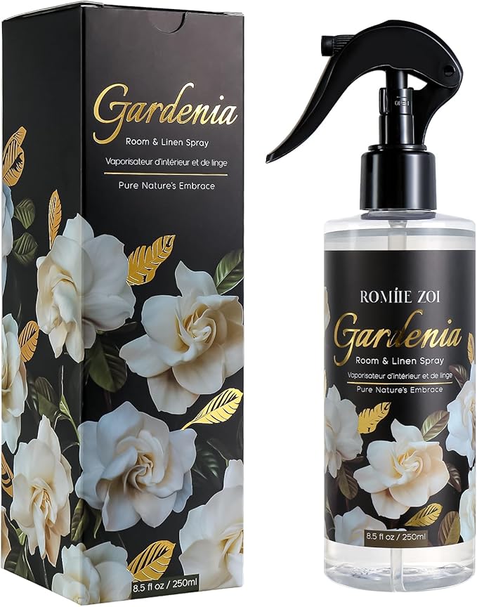 ROMIIE ZOI Linen & Room Air Freshener Spray Room Mist, with Natural Plant Extract, Gardenia Scent, 8.5 FL OZ.