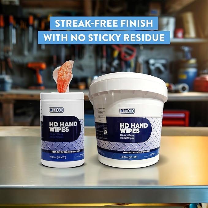 HD Hand & Tool Wipes – Heavy Duty Dual Purpose Cloths for Hands, Tools, & Surface Cleaning – Disposable Waterless Cleaner Towels with Scrubbing Side – 72 Count Tub