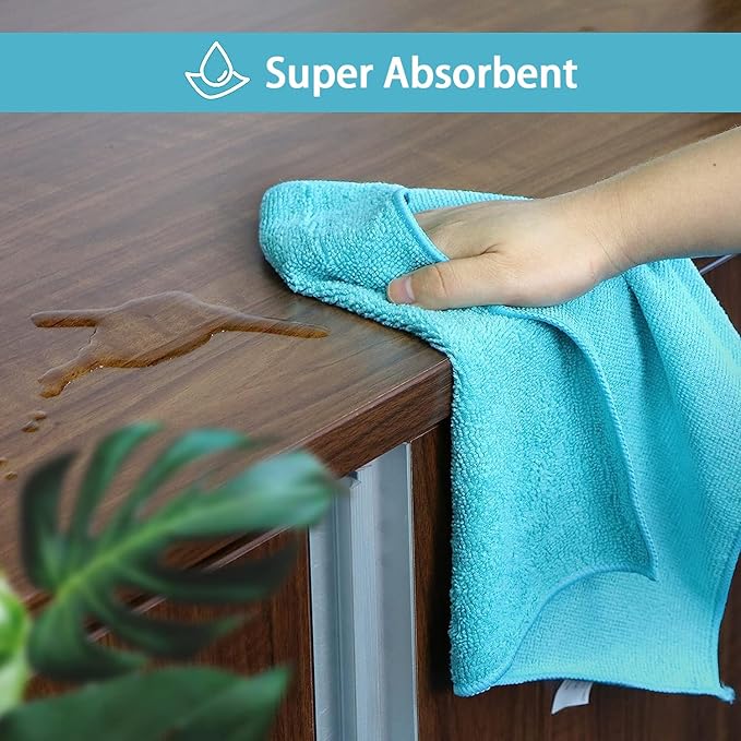 HOMEXCEL Microfiber Cleaning Cloth,100 Pack Cleaning Rags, Cleaning Towels with 4 Color Assorted, 11.5"X11.5" Shop Towels (Green/Blue/Yellow/Pink)