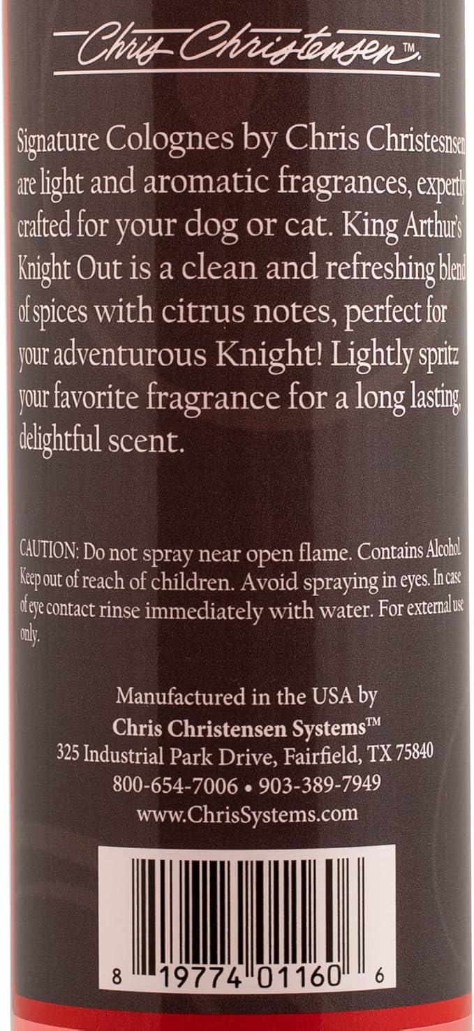 Chris Christensen King Arthur's Knight Out Grooming Pet Cologne, Groom Like a Professional, Long Lasting, Designer Fragrances, For Dogs and Cats, 16 oz