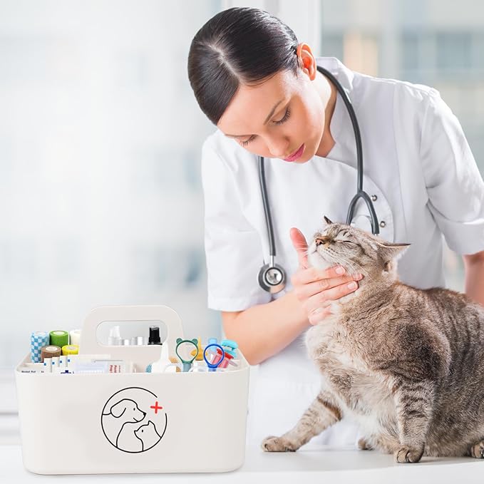 Dog Storage Organizer for Pet Nursing Supplies,Portable Caddy Organizer for Pet Stuff,Divided Storage Bin for Dog Cat Feeding Bottle/Pet Pill Shooter/Whelping Kit-Bathroom,Countertop Storage
