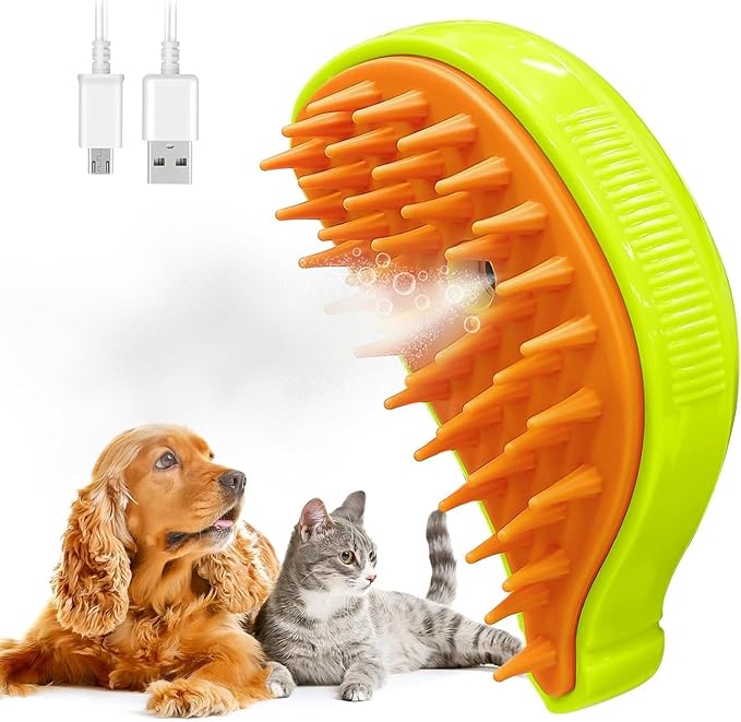 Steamy Cat Brush, Steamy Brush for Massage, Pet Hair Removal Comb for Cat and Dog (Banana)