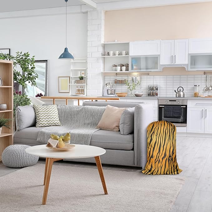 Swono Tiger Fur Laundry Bag with Drawstring Straps, Heavy Duty Extra Large Laundry Bags for Laundromat and Household, Stripe Animals Jungle Texture Washable Travel Dirty Clothes Bag Hamper Liner,