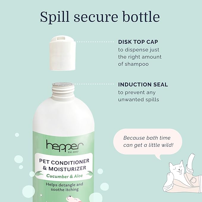 Hepper Pet Conditioner and Moisturiser - Scented Dog Conditioner & Detangler. Perfect for Long Hair, Short Hair, Dry Skin, Shedding Control, Allergies, and Puppy Coats! Cucumber and Aloe Scented.