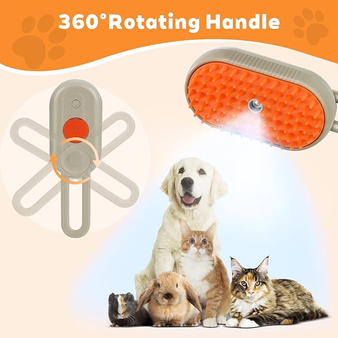 2025- New cat steam brush, 4-in-1 cat steam brush, for massaging and cleaning fallen pet hair, suitable for cats, dogs, rabbits and other pets (khaki + white) -2 pieces (Khaki color)