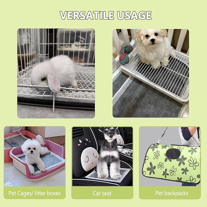 Rabbit Pee Pads, Pet Toilet/Potty Training Pads, 120PCS All Absorb & Odor Control Disposable Cage Liners with Quick-Dry Surface for Guinea Pigs Puppy Chinchillas Hamsters Ferrets Hedgehog Cat