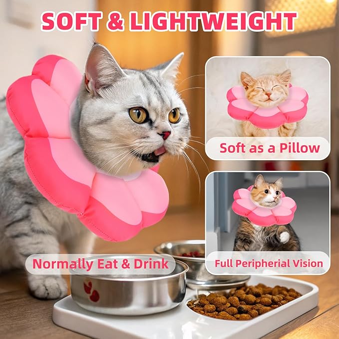 PUPTECK Cat Cone Collar Soft, Adjustable Protective Recovery Flower Collar Alternative, Comfortable Elizabethan Cat Collar Lightweight Stop Licking Neck Cone for Cats After Surgery, Pink, M