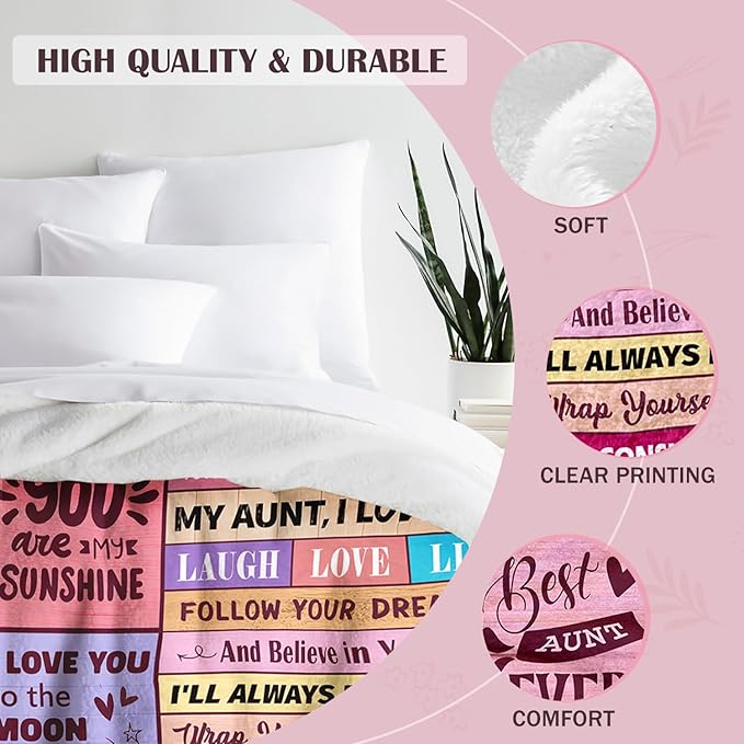 Aunt Gifts - Gifts for Aunt from Niece Nephew - Best Aunts Ever Gift - Great Aunts Gifts - Auntie Gift for Women - Christmas Valentines Day & Mothers Day Birthday - to My Aunt's Blanket 60"x80"