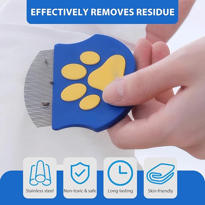 Professional Flea Comb & Eye Cleaning Tool for Cats Dogs - Stainless Steel Fine Teeth Grooming Comb with Anti-Slip Handle - Removes Lice, Eye Gunk, Tear Stains - Gentle for Pets& Small Breeds