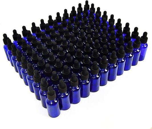 June Fox Glass Dropper Bottle,99 Pack 1oz Blue Glass Bottles with Droppers and Black cap for Essential Oils, Lab Chemicals, Perfumes