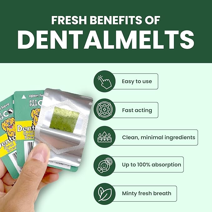 Bad Breath Oral Support for Dogs 5 in 1 – 10 Oral Melts – Natural Sage, Spirulina, Apple Cider Vinegar – Dog Dental Care Products & Breath Freshener – Fast Dissolving Dog Breath Treats