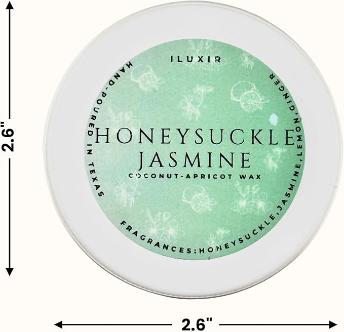 Honeysuckle Jasmine Scented Candle – Fresh Floral Spring Aroma with Lemon, Violet & Wood – Hand-Poured, Coconut-Apricot Wax, Non-Toxic & Cruelty-Free – Made in The USA (Pack of 4, 2 oz. Each)