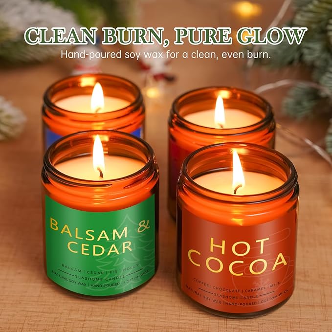 Christmas & Winter Candle Gift Set, 6 Pack 7oz Soy Scented Candles for Home, Holiday & Birthday Gift for Women & Men, Balsam Cedar, Christmas Cookies & Spices, Apple Cider, Hot Cocoa & Hello Winter
