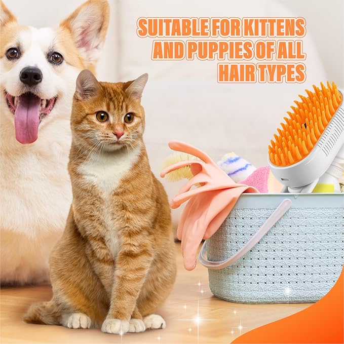 3 in 1 Cat Steam Brush, Rechargeable Steam Pet Brush for Dog,Cat and Other pet Anti-Static, Cleaning, Shedding & Combing All in One
