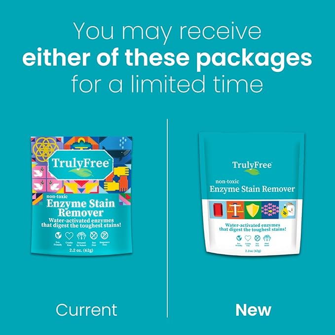 Truly Free Enzyme Laundry Stain Remover - Natural Laundry Detergent Booster for Blood, Grass, Pet Urine & Odor - Biological Washing Powder for Clothes, Couch Fabric (50 Scoops)