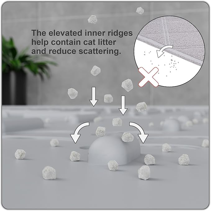 OHMO Cat Litter Mat XXL Trapping Mat Premium Silicone Rubber 37.5x25.2 Ash Grey, Waterproof and BPA Free Kitty Litter Box Mat, Easy to Clean and Keeps The Floor Tidy