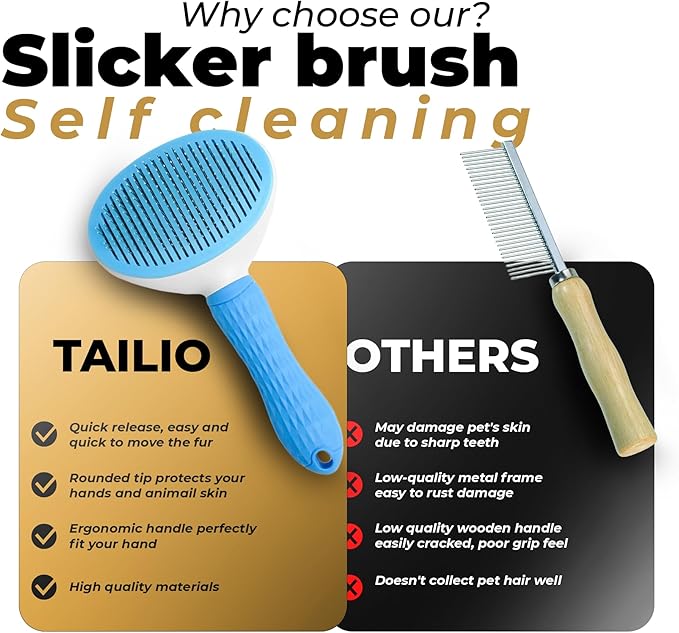 Dog & Cat Brush, Soft Self Cleaning Slicker Brush, Skin-Friendly Upgraded Dog Brush for Shedding, Massaging, and Grooming – Perfect for Long & Short Coats (Blue)