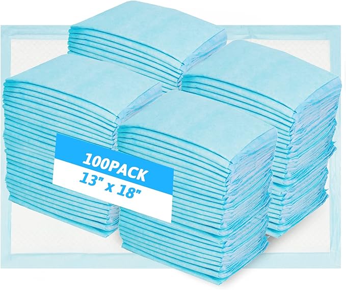 Fhiny Rabbit Pee Pads, 13" x 18" 100 PCS Disposable Bunny Cage Liner Leak-Proof Super Absorbent Potty Training Pad with Quick-Dry Surface for Rabbit Guinea Pig Cat Puppy or Other Small Animals