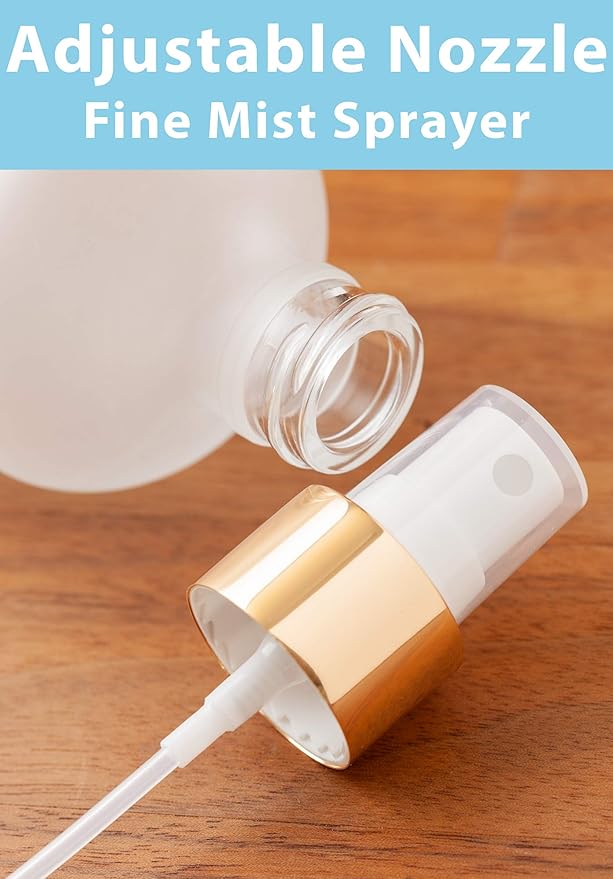 JUVITUS 8 oz / 240 ml Frosted Clear Glass Boston Round Bottle with Gold Fine Mist Spray (12 pack)