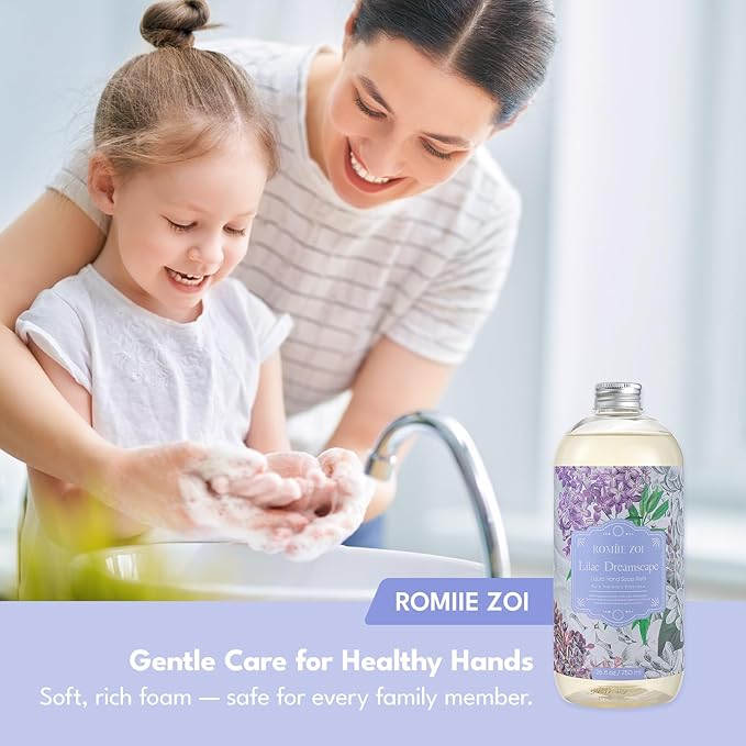ROMIIE ZOI Liquid Hand Soap Refill Gift Set – 3 Pack (26 Fl Oz Each), Lilac Scent, Moisturizing & Biodegradable, Gentle Formula with Essential Oils for Kitchen, Bathroom
