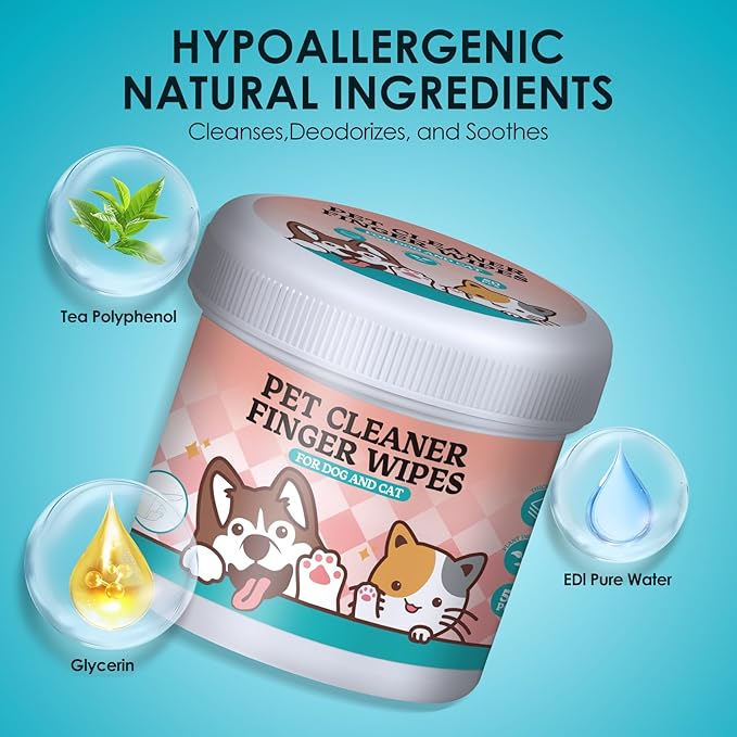 Dog Teeth Cleaning Wipes - Dental Wipes for Dogs Teeth & Cat Dental Care, Pet Teeth Cleaning Finger Wipes to Remove Plaque & Tartar for Fresh Breath (50 PCS)