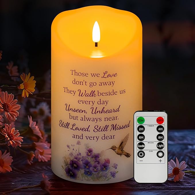 Hummingbird Flameless Memorial Candle, Real Wax LED Light with Remote for Loss of Loved One, Mother, Father - Remembrance Gift (4" x 7")
