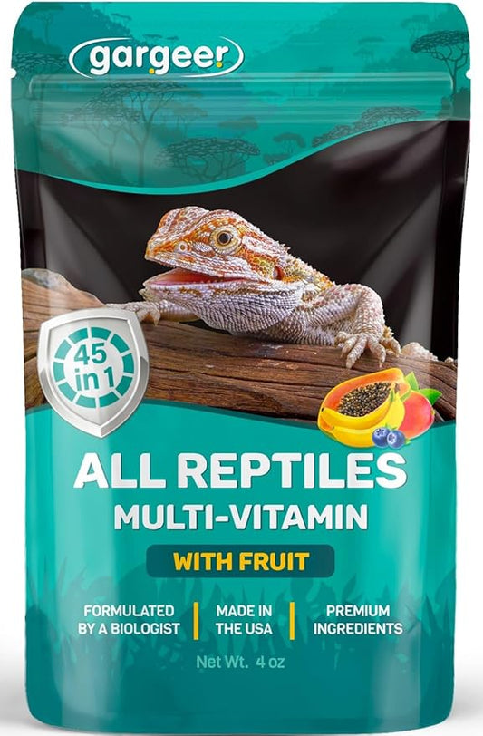 4oz Reptile Multi-Vitamin Supplement. Premium Ingredients, Rich with Organic Fruit, for Full Growth and Development Support. Boosted with Minerals and Amino Acids, Proudly Made in USA. Enjoy!