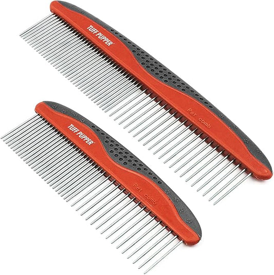 Tuff Pupper Dog Grooming Comb Set | Easily & Safely Remove Matted Knotted Hair | Ergonomic Pet Detangling Combs | No-Slip Safety Handle | Rounded Tips Prevent Scratching | For Poodles & Curly Hair