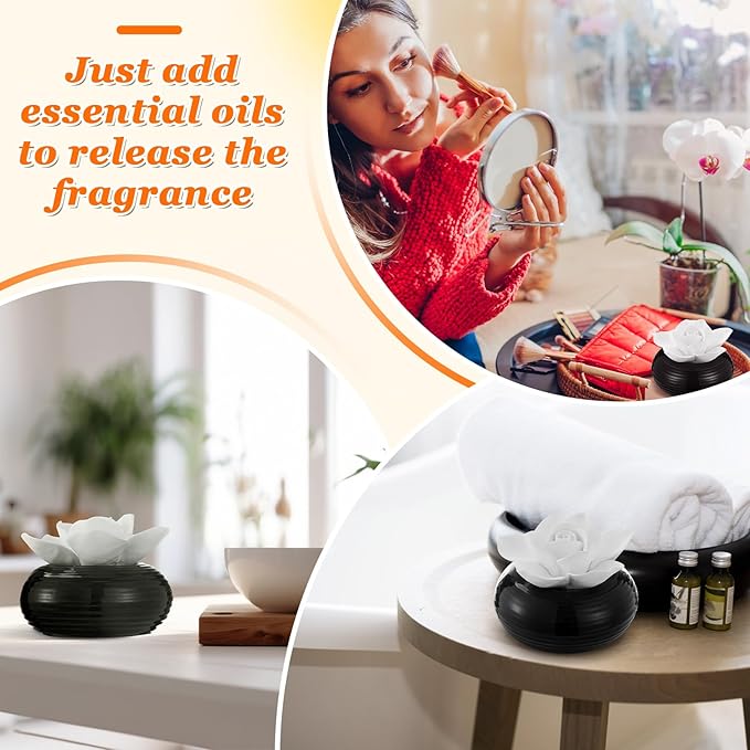 Honeydak 1 Pcs Flower Passive Essential Oil Diffuser Stone White Ceramic Porcelain Floral Diffuser with Container Non Electric Handmade Decorative Tabletops Home Decoration Christmas (Camellia)