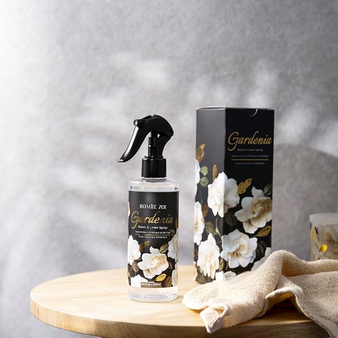 ROMIIE ZOI Linen & Room Air Freshener Spray Room Mist, with Natural Plant Extract, Gardenia Scent, 8.5 FL OZ.