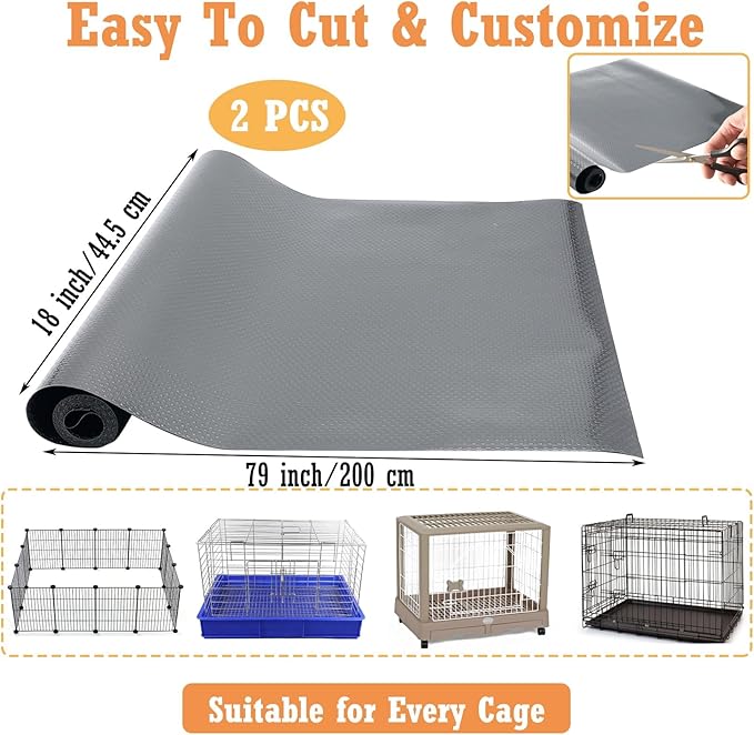 Hamiledyi 2 Packs Guinea Pig Cage Liner Reusable Guinea Pig Bedding Easily Cut to Suit Cage Washable and Anti Slip Guinea Pig Pee Pads for Small Animal Hamster Rat Rabbit Chinchillas (18" x 79" Gray)