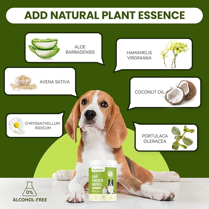 Ear Finger Wipes for Dogs & Cats, Thicker Dog Ear Cleaner Wipes, Natural Relief Cat Ear Cleaner Dog, Pet Health Supplies for Dog Small Animal Cat, Aloe Scent Deodorizing - 50 Count