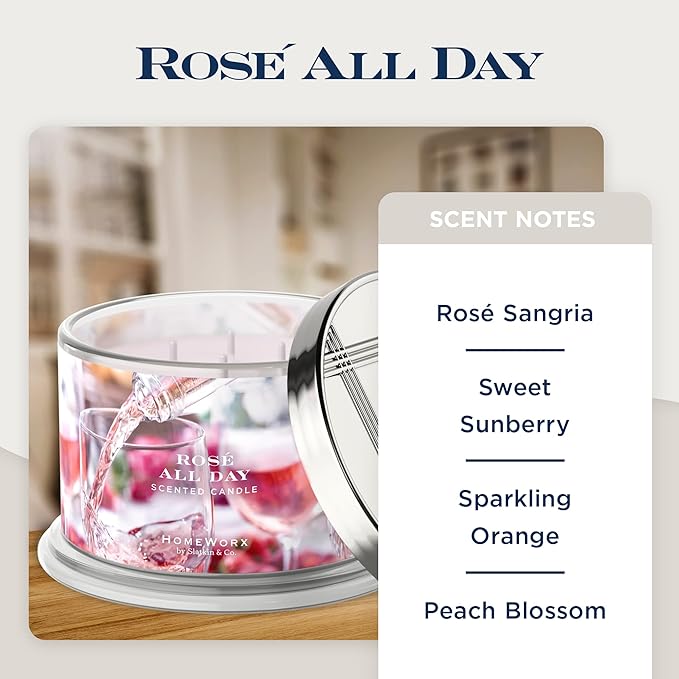 HomeWorx by SLATKIN + CO. Candle- Rose All Day, 18 oz. Premium Scented Candle - 30-55 Hours Burn Time
