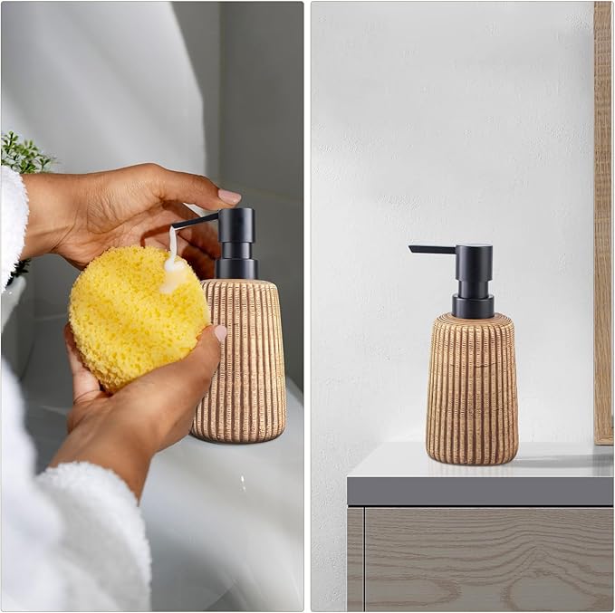 Comeon Hand Soap Dispenser, 400ml/13.5oz Ceramic Bathroom Dish Soap Dispenser for Kitchen Sink Brown Refillable Soap Dispensers in Kitchen Countertop Shower (13.5oz,Dark Brown)