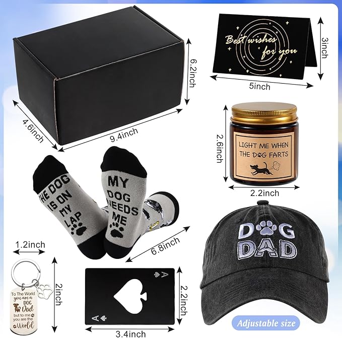 14 Pieces Dog Dad Gifts for Dad for for Men, Dog Gifts for Dog Lovers Including Whiskey Set Socks Keychain Hat Bottle Opener Greeting Cards Sented Candle