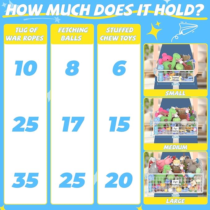 Indestructible Dog Toy basket, Large Toy Box for Dogs,Pet Toy Bin Dog Metal Basket for Toys, Toy Storage Organizer, Toy Box for Living Room Area (White)