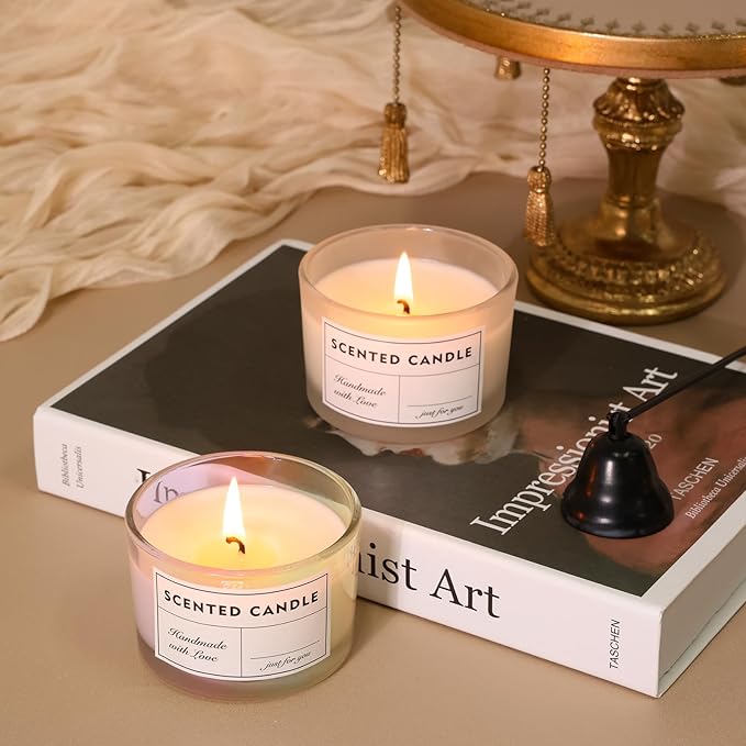 4oz Iridescent Candle Jars 15 Pack, Small Wide Mouth Glass Empty Candle Jars with Bamboo Lids for Making Candles, Bulk Candle Container with Wick Kit, Ideal for Candle Business Owners