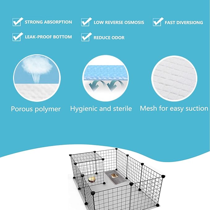 Guinea Pig Pee Pads, Disposable Rabbit Cage Liners, Charcoal Odor Controlling Absorbent Waterproof Pee Pads for Hamster, Bunny, Ferret, Chinchilla and Other Small Animals (24" x 18", 60 PCS)