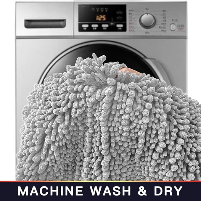 Walensee Bathroom Rug Non Slip Bath Mat (36x24 Inch Light Grey) Water Absorbent Super Soft Shaggy Chenille Machine Washable Dry Extra Thick Perfect Absorbant Best Large Plush Carpet for Shower Floor