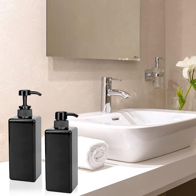 Suream 22oz/650ml Large Plastic Pump Bottles for Shampoo, Bathroom Shower Dispensers, Empty Refillable Cosmetic Pump Dispenser for Lotion, Creams, Body Moisturizer, Massage Oil, Hand Wash, Soap, Black