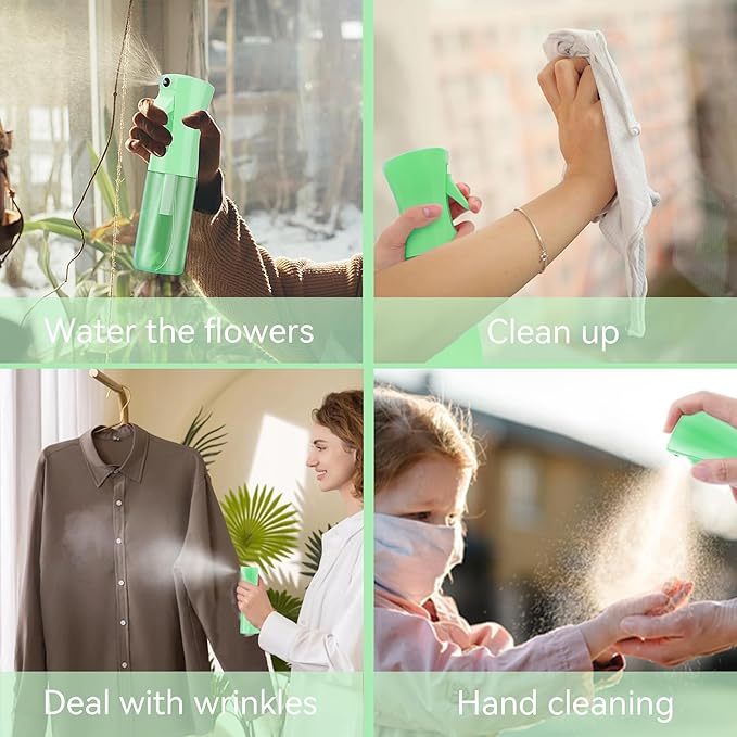 Continuous Mist Spray Bottle for Hair, Face & Plants (6.8oz/200ml) - Ultra Fine Travel-Size Water Mister for Salons, Cleaning, Pets & Skincare Leakproof Design