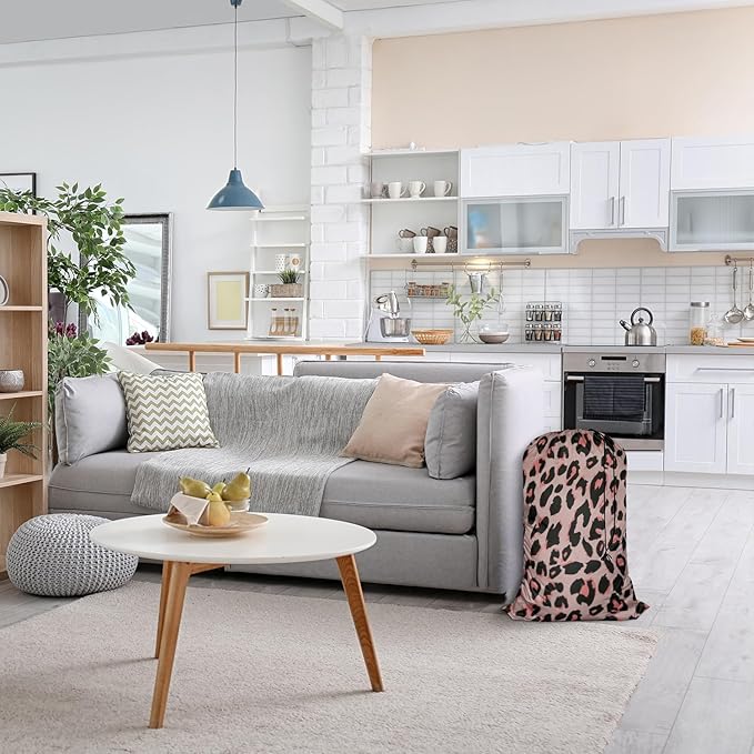 Swono Leopard Skin Pattern Laundry Bag with Strap Machine Washable Large Dirty Clothes Organizer Repeat Animal Print Safari Easy Fit Laundry Hamper or Basket, Carry Up to 4 Loads of Laundry, Black