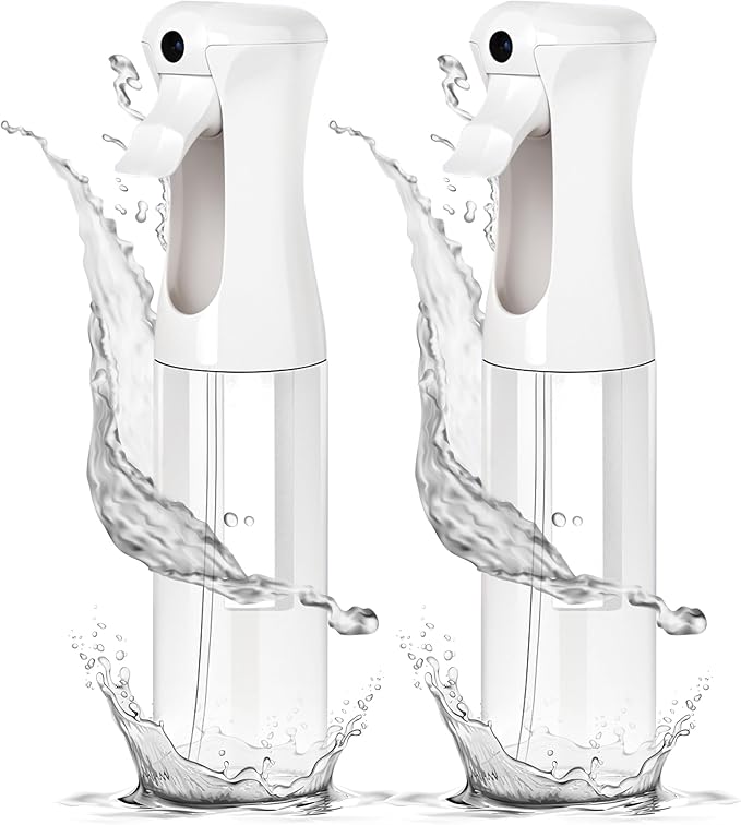 Aquableu Spray Bottle for Hair – Continuous Mist Spray Bottle for Hair Care, Styling, Cleaning, Plants, Pets & Essential Oils (Pack of 2 - Clear, 10oz)