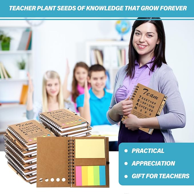 30 Sets Employee Appreciation Gifts Bulk Team Together Thank You Gifts Inspirational Spiral Notebook with Sticky Note Motivational Bamboo Pens for Team Nurse Teacher Employees Coworker