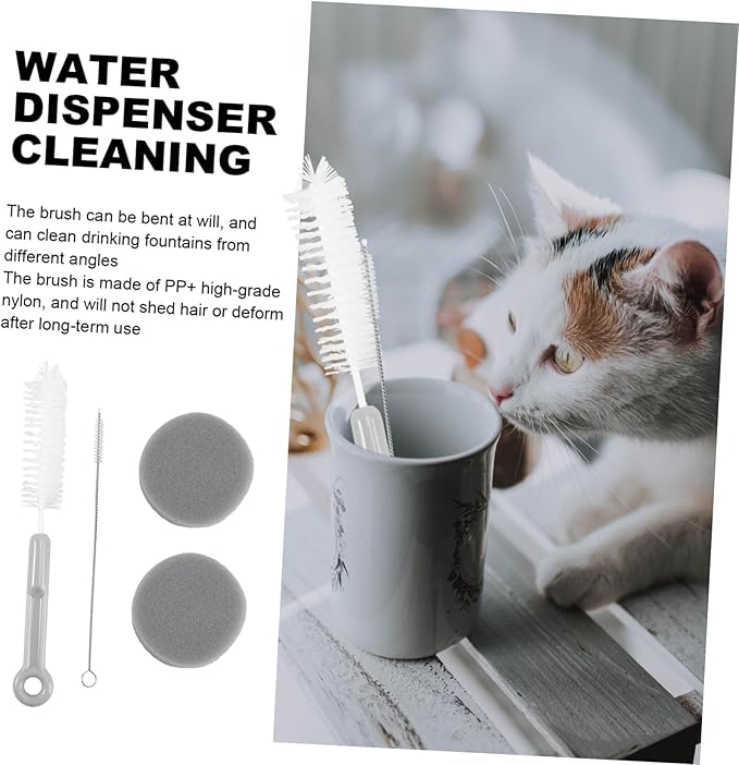 2sets Pet Water Bowl Feeder Cleaning Tools for Cats and Dogs Includes Cleaning Brushes and Sponges Essential for Maintaining Pet Hydration and