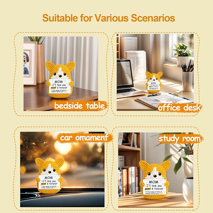 Mini Croche Corgi Mom Christmas Birthday Gifts from Daughter Son,Positive Crochet Puppy Gift for Dog Mom New Bonus Step Mama Mother in Law Present,Handmade Crochet Corgi Décor