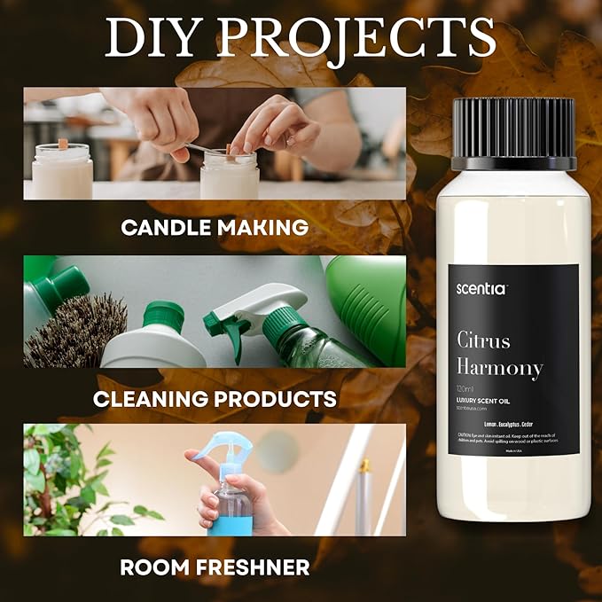 Scentia Citrus Harmony Essential Oil Blend – 120ml Premium Aromatherapy Diffuser Oil with Bright Notes of Lemon, Eucalyptus, Sage & Musk | Perfect for Home, Candles, Soaps & DIY