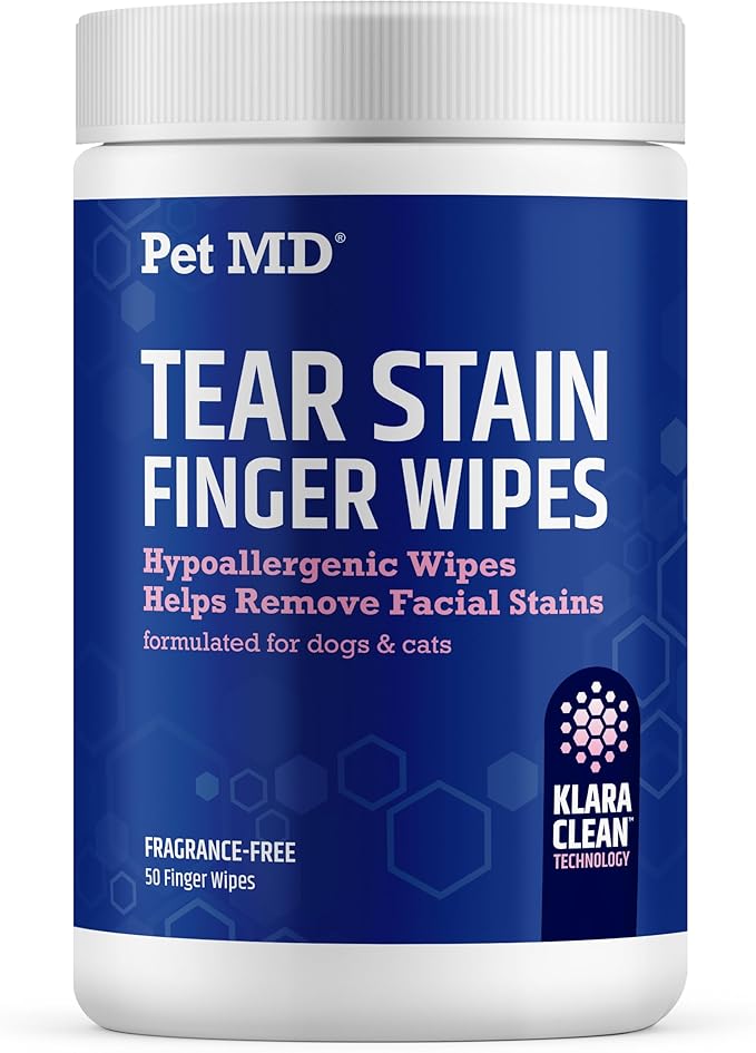 Pet MD Finger Wipes - Tear Stain Remover for Dogs & Cat Eye Wipes - Dog Eye Wipes for Discharge and Crust - Fragrance-Free & Hypoallergenic Face and Eye Cleaner - 50ct