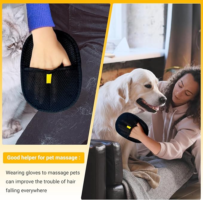 3PCS Upgraded Pet Hair Removal Glove for Dogs & Cats, Reusable Electrostatic Pet Hair Remover Glove for Couch, Furniture, Carpet & Car Seat, Best Grooming Gloves for Pets Hair Removal & Massage
